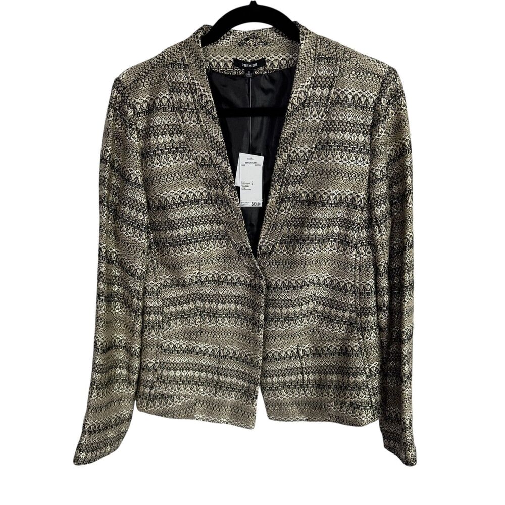 Premise Women's Blazer Jacket Size 6 Black/Gold Long Sleeve NEW